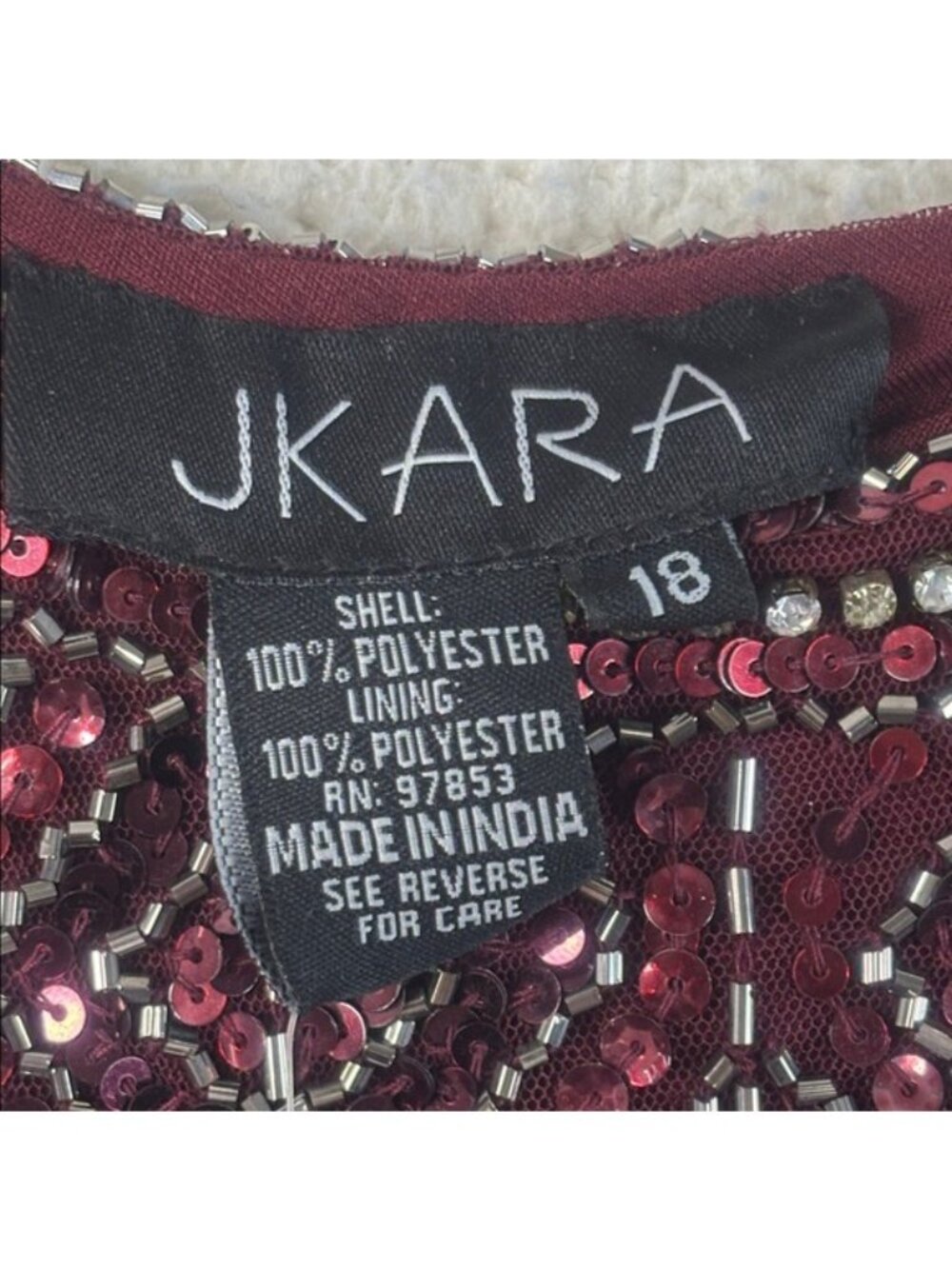 NWT J Kara Womens Burgundy Beaded Short Sleeve Empire Waist Gown PLUS SIZE 18 - Picture 3 of 16